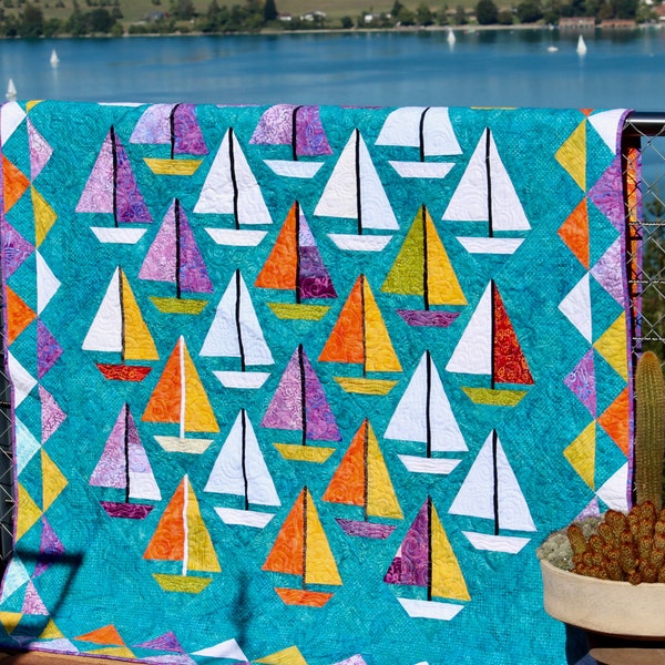 Quilt Pattern / Scrap happy Sailboats - 60" x 80" - PDF download