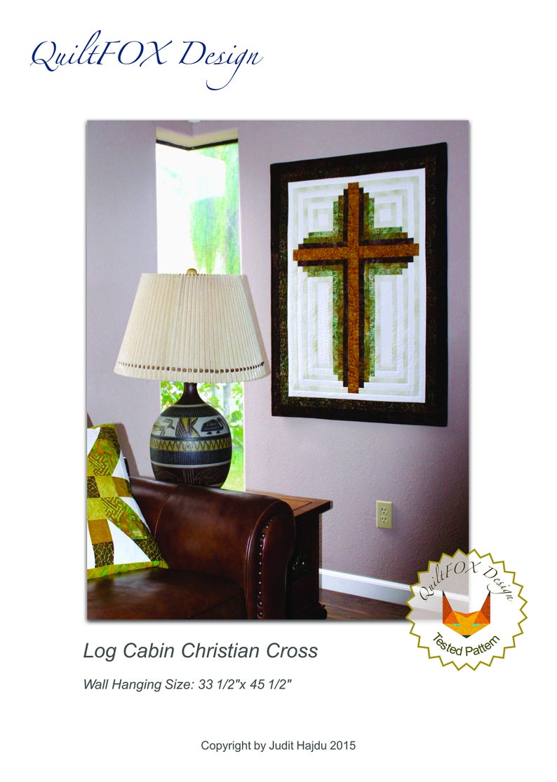 Cross Quilt Pattern , Log Cabin Christian Cross , Wall hanging: 33 inch x 45 inch , PDF Download image 4