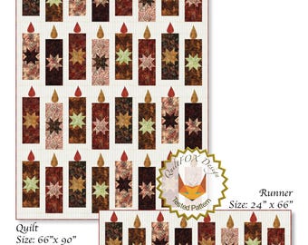 Festive Candles - Quilt size 66”x 90” - Runner size 24” x 66” - PDF Pattern