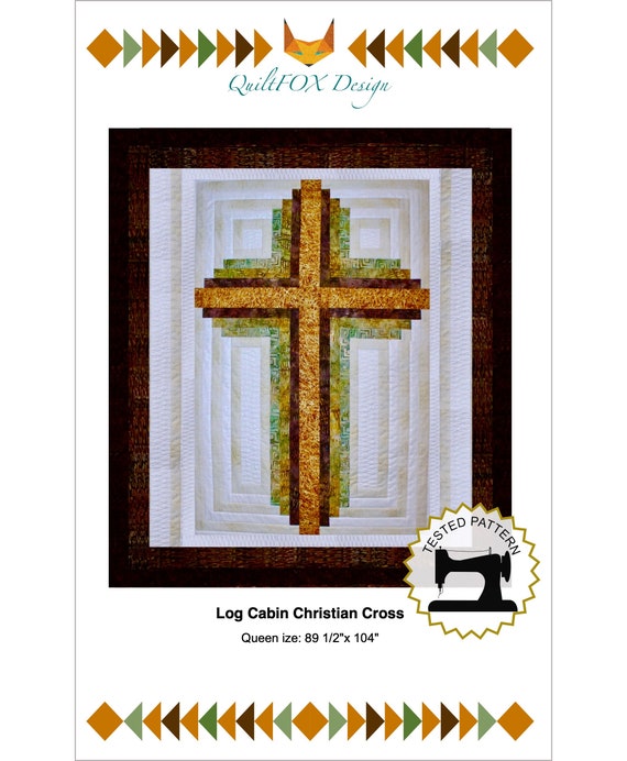 Log Cabin Cross Queen Size 90 In X 104 In Printed Etsy