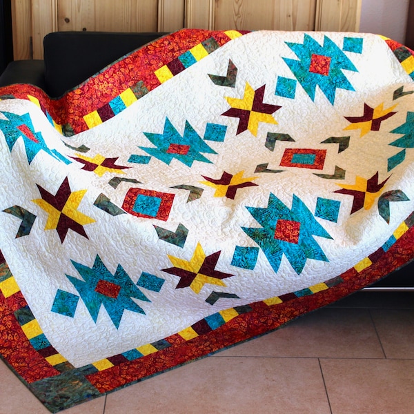 Southwest quilt pattern, Desert Wind,  Throw size: 52 in. x 76 in. and full size 76 in. x 100 in. PDF pattern