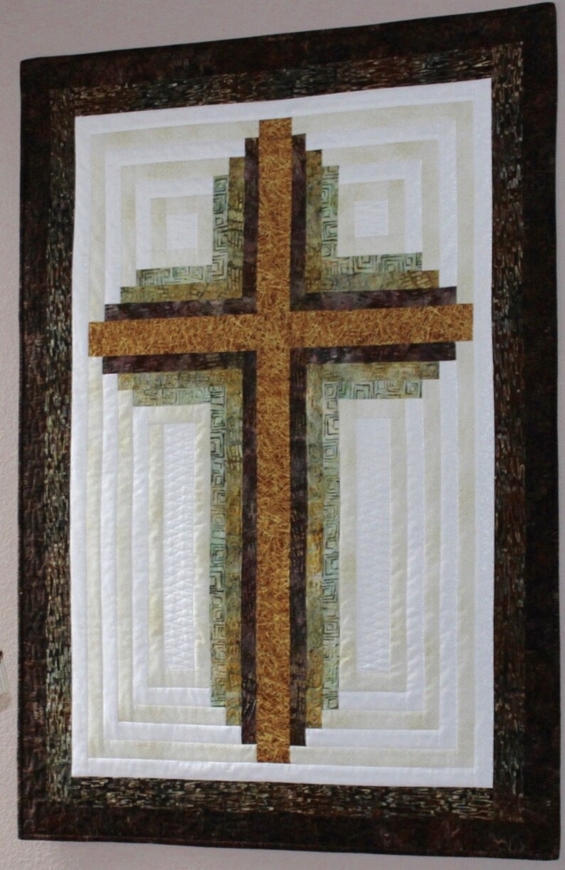 Log Cabin Christian Cross Cross quilt wall hanging multiple sizes PDF Download image 9