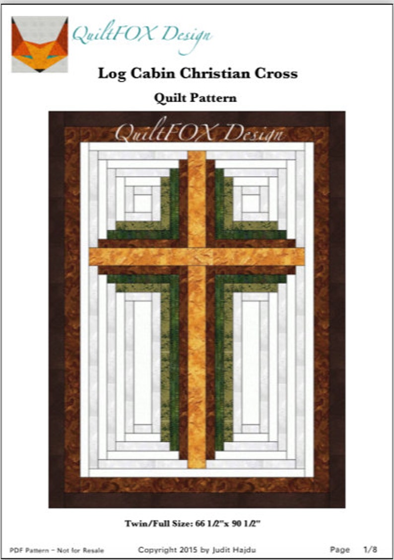 Cross Quilt pattern , Log Cabin Christian Cross , Twin size: 66 x 90 , PDF Download image 3