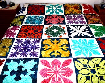 Hawaiian Sampler , Hawaii applique , king size 112" x 112" , PDF pattern