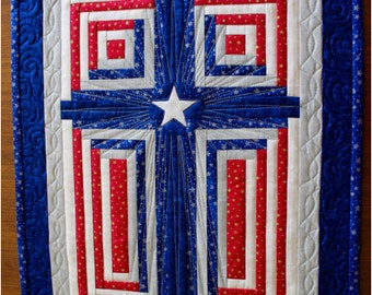 Cross Quilt Pattern - Patriotic Cross / Log cabin cross / God Bless America - Multiple Sizes- PDF download