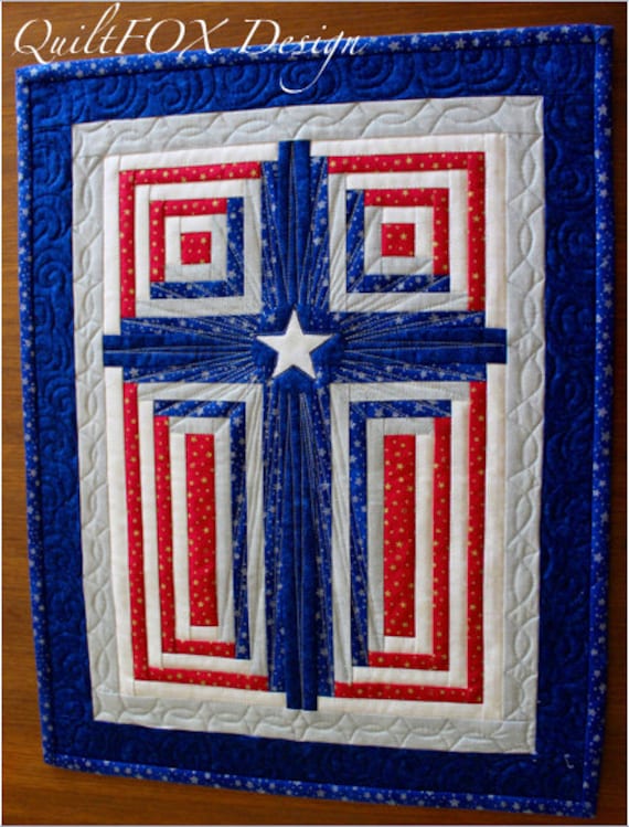 Cross Quilt Pattern Patriotic Cross Log Cabin Cross God Etsy