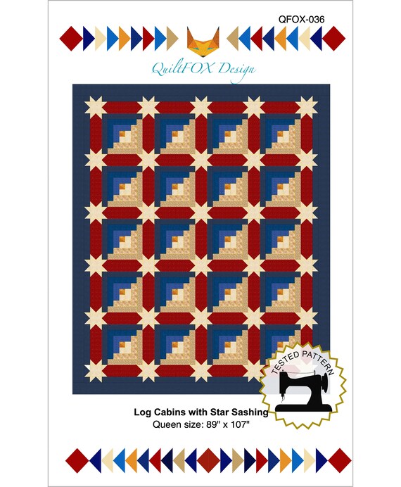 Log Cabin Quilt Pattern Log Cabins With Star Sashing Queen Etsy