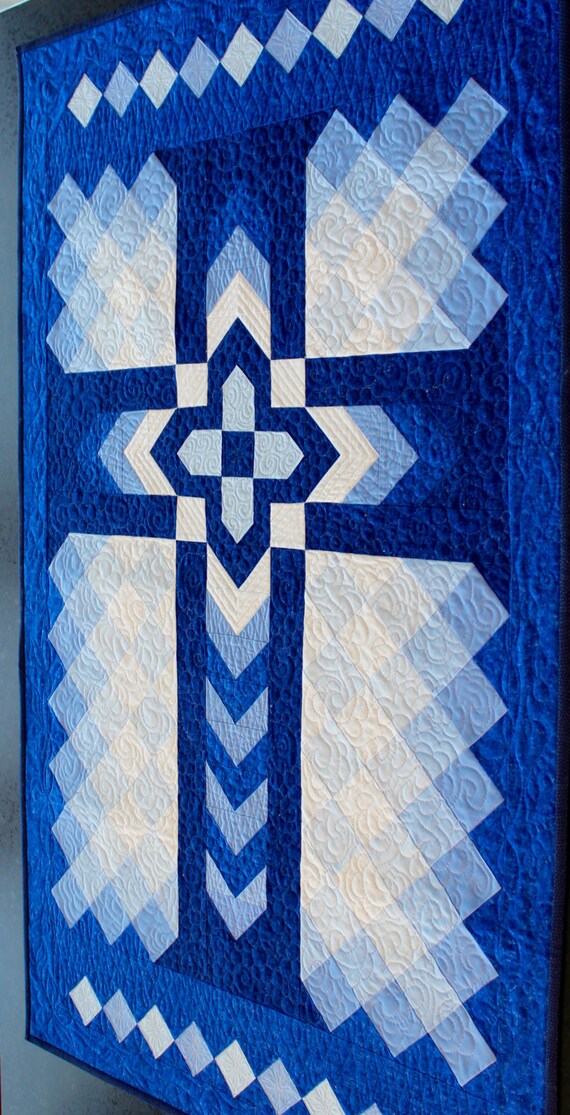 Cross Quilt Pattern Christian Cross Chevron Cross Blue Cross Wall Hanging 32 X 52 Etsy Israel