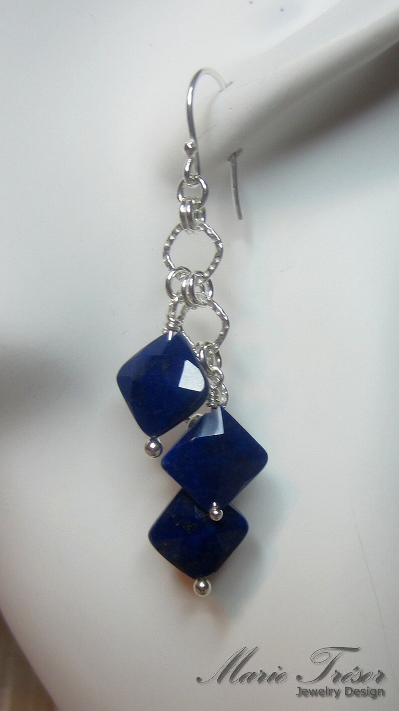 Diamond shape faceted Lapis Lazuli earrings
