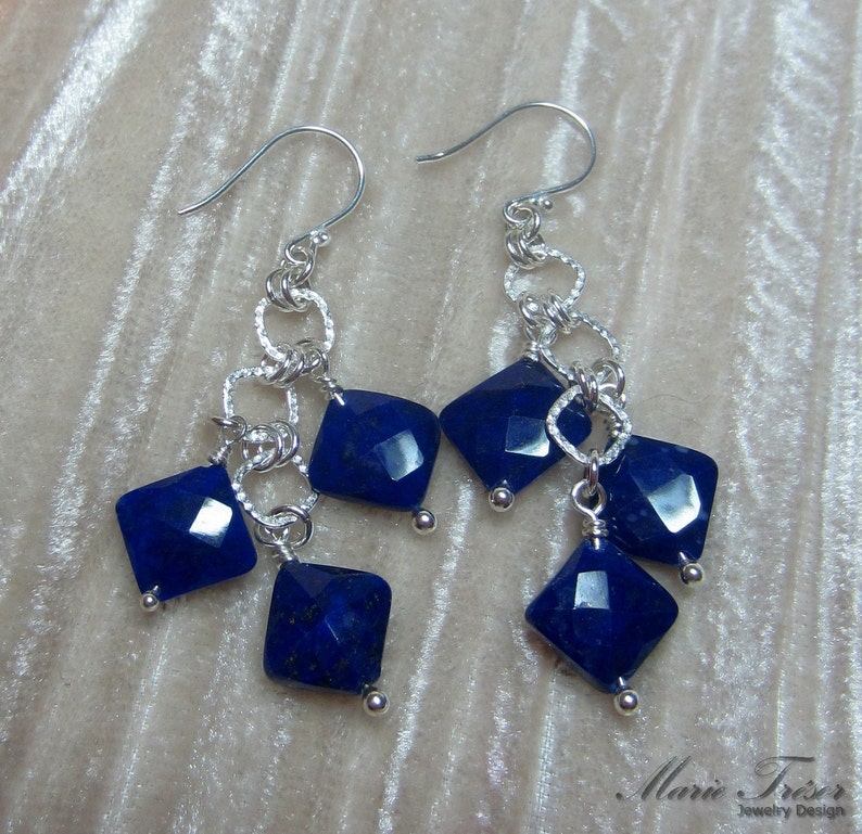 Diamond shape faceted Lapis Lazuli earrings