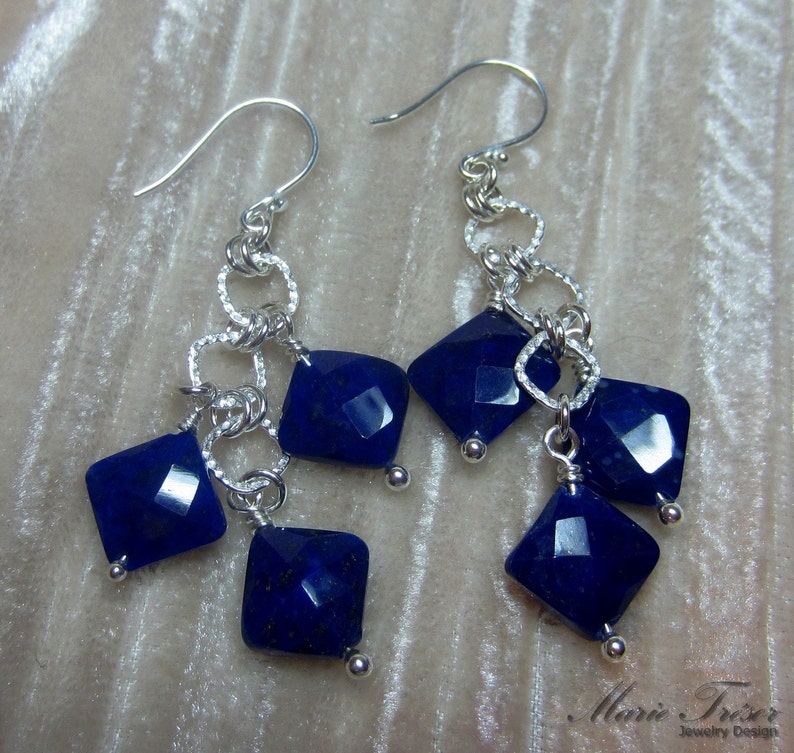 Diamond shape faceted Lapis Lazuli earrings