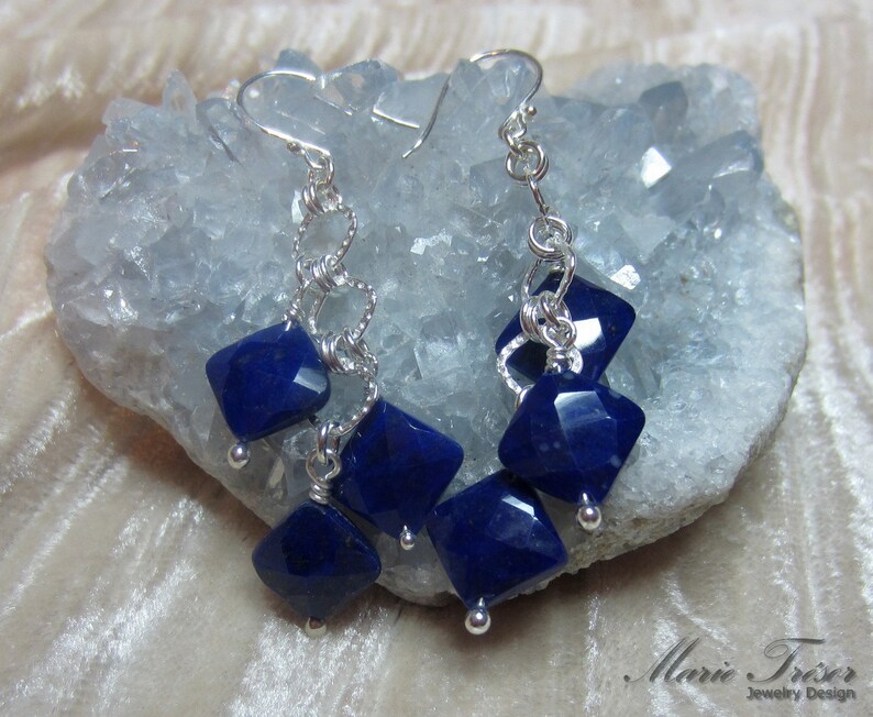 Diamond shape faceted Lapis Lazuli earrings