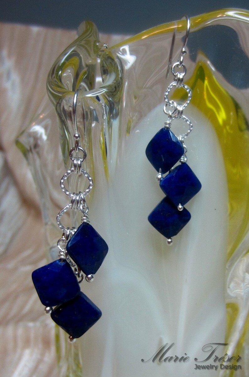 Diamond shape faceted Lapis Lazuli earrings