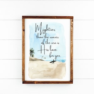 Mightier Than the Waves of the Sea | Psalm 93:4 | Christian Coastal Printable Wall Art | Beach House Print | Digital Download