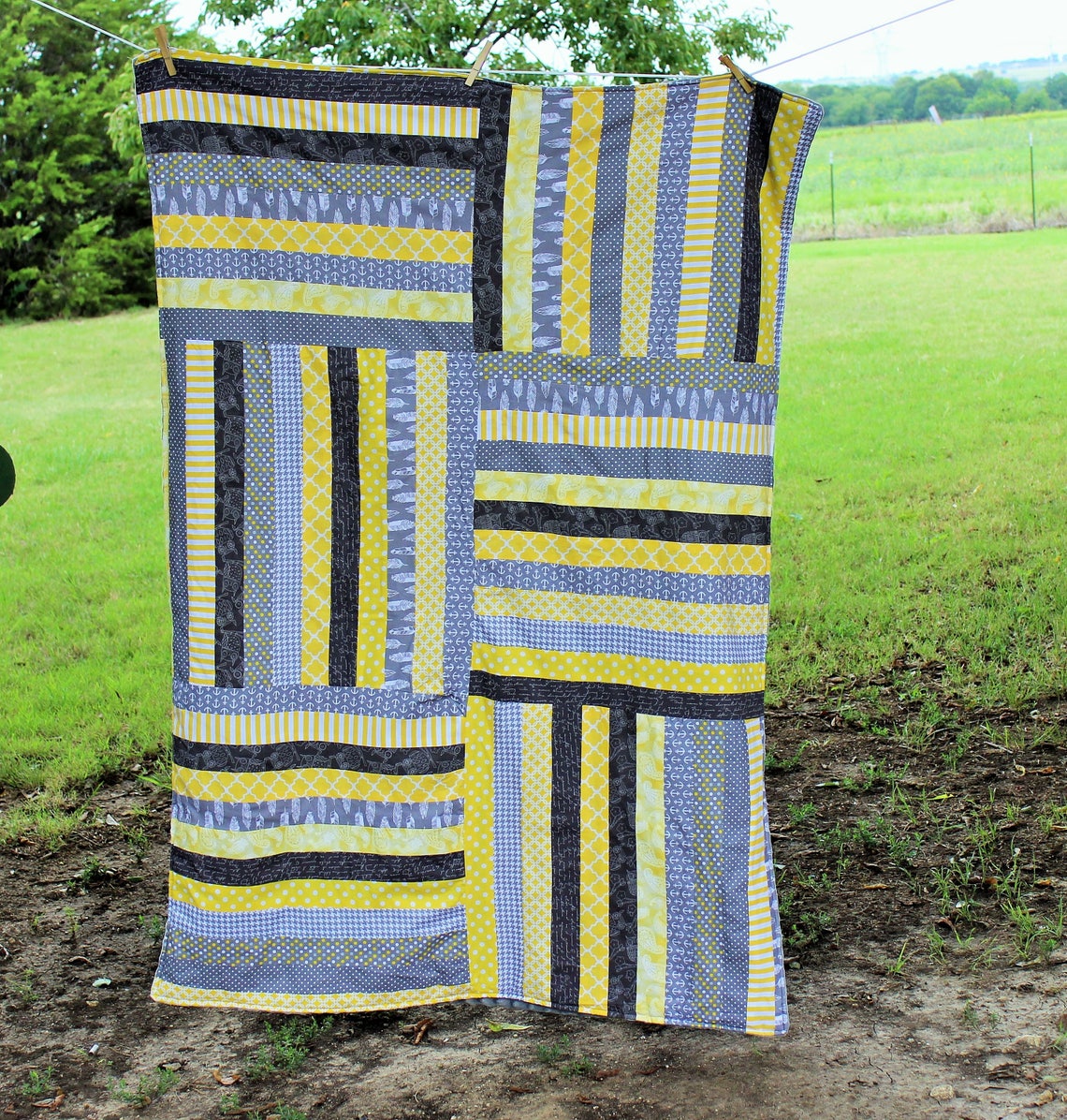 Yellow and Grey Quilt Baby Blanket Gender Neutral Quilt Etsy