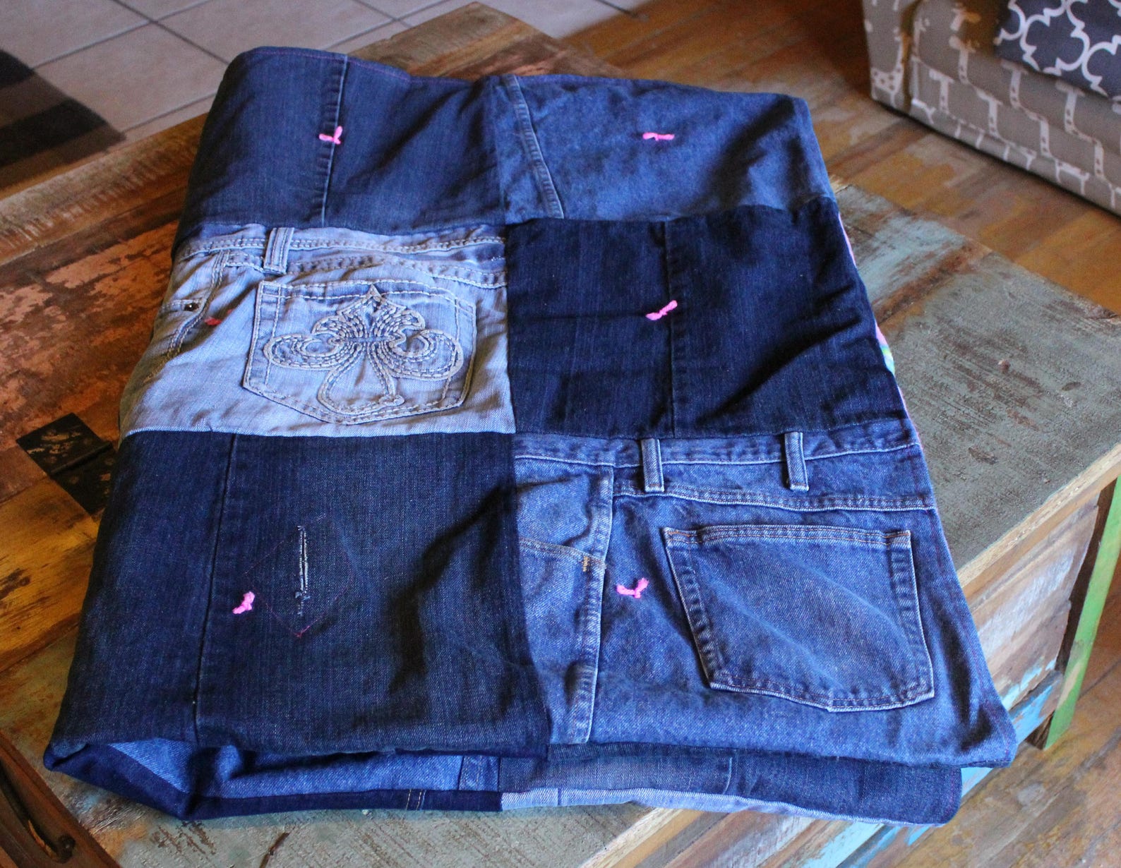 Denim Blue Jean Quilt Twin Size Upcycled Blue Jean Blanket Etsy