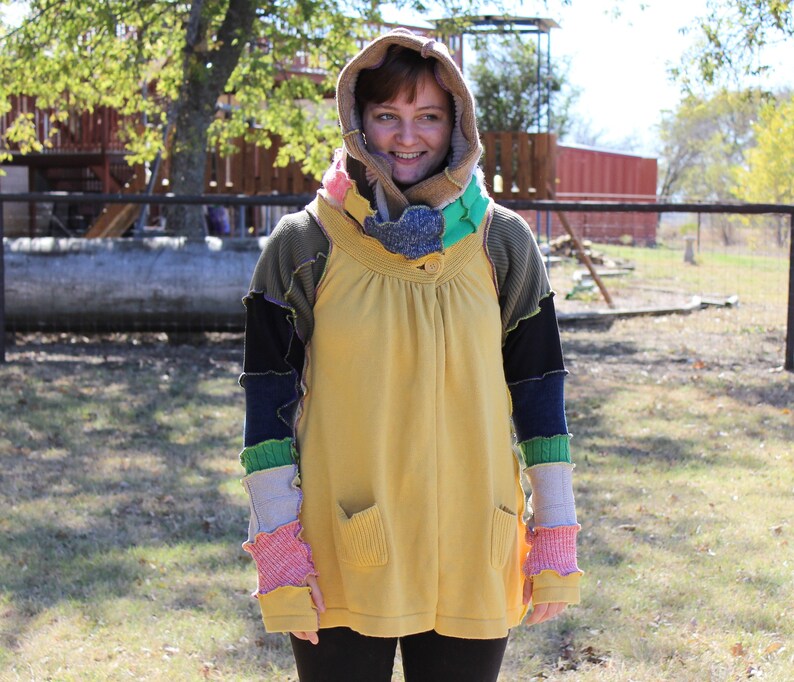 Recycled Sweater Cape Hoodie for Women Size Small Medium Large/ OOAK/ Upcycled Sweater Coat image 2