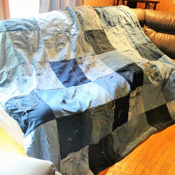 Denim Blanket-Blue Jean Quilt- Made to Order- Country Blankets- Denim Quilt- Gifts for Him- Gifts for Her