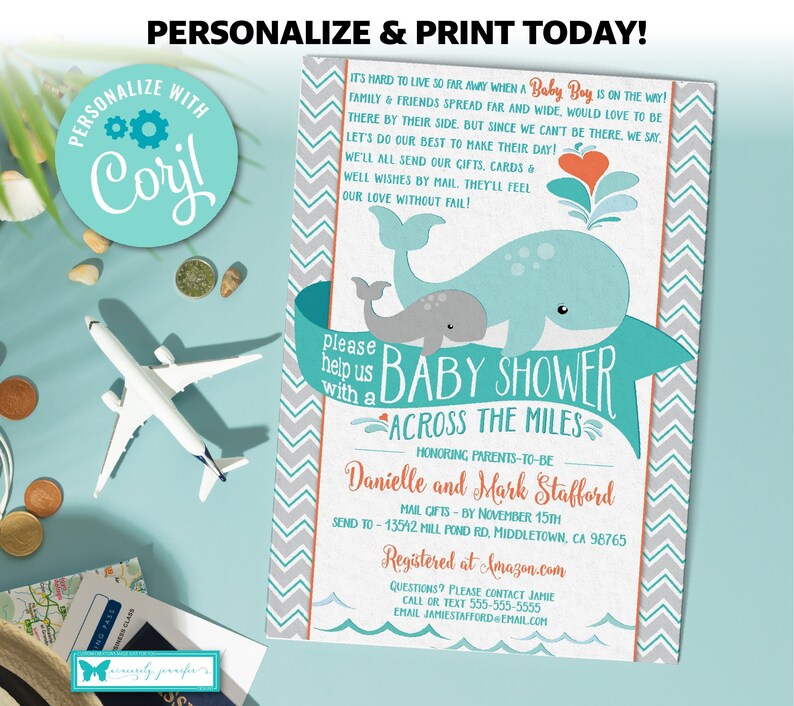 Long Distance Baby Shower Invitation Corjl Template Etsy