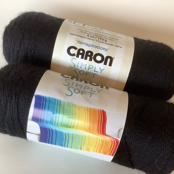 Black CARON SIMPLY SOFT Yarnspirations yarn in Black color. 100 percent acrylic, soft yarn in black color 9727.