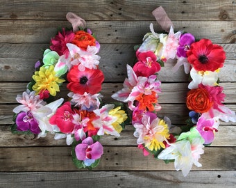 DOUBLE digit 2-sided HAWAIIAN luau children’s adult birthday party celebration Polynesian silk flowers shower picture prop