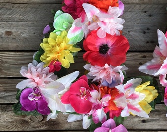 2-sided HAWAIIAN luau children’s adult birthday party number letter celebration Polynesian silk flowers shower party picture prop