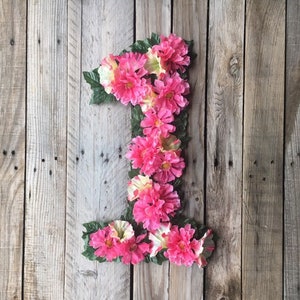 FIRST BIRTHDAY PARTY Smash Cake Pink Floral Garden Meadow Birthday Number Silk Flowers Happy Birthday Photo Prop Decoration image 1