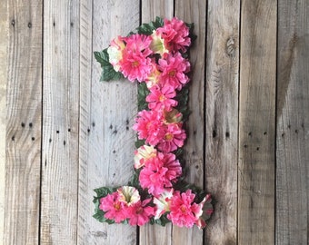 FIRST BIRTHDAY PARTY Smash Cake Pink Floral Garden Meadow Birthday Number Silk Flowers Happy Birthday Photo Prop Decoration