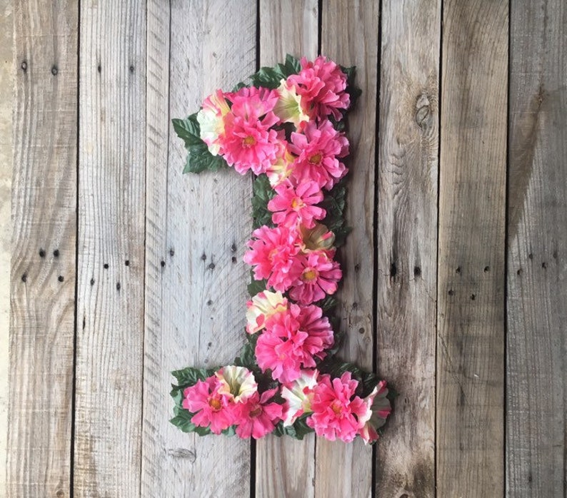 FIRST BIRTHDAY PARTY Smash Cake Pink Floral Garden Meadow Birthday Number Silk Flowers Happy Birthday Photo Prop Decoration image 1