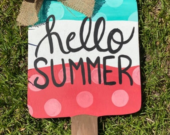 Hello Summer Popsicle Door Hanger, Summer Door Hanger, Popsicle Sign, Hello Door Hanger
