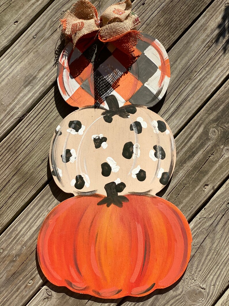 Pumpkin Door Hanger Pumpkin Stack Reversible Door Hanger Etsy