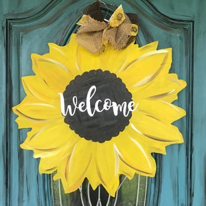 Sunflower Door Hanger, Summer Wood Door Hanger, Fall Porch Decor, Welcome Door Hanger, Sunflower Door Wreath, Housewarming Gift