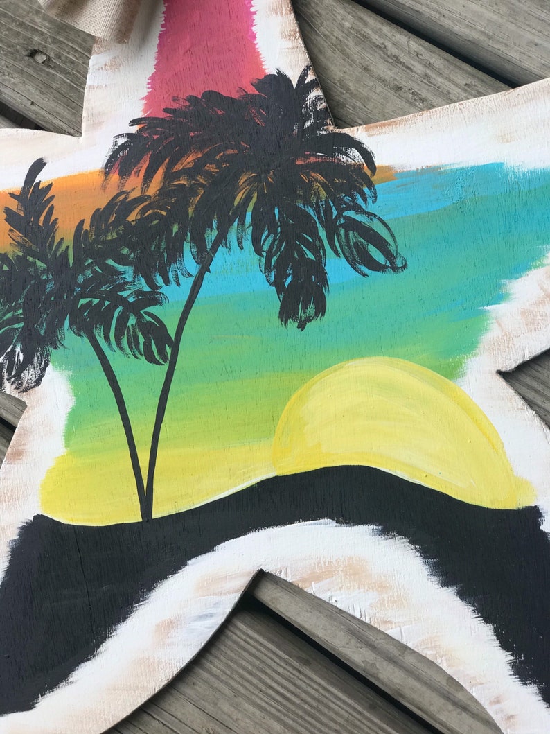 Starfish With Beach Scene Door Hanger, Beach Scene Painting, Palm Tree ...
