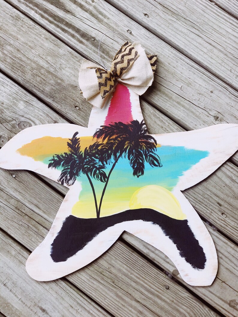 Starfish With Beach Scene Door Hanger, Beach Scene Painting, Palm Tree ...