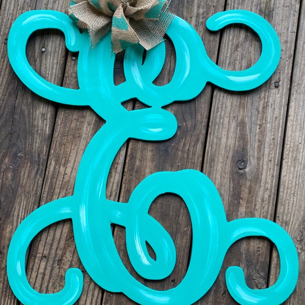 Letter monogram - Door hanger - Scroll letter - Door decor - Teal letter - Door letter