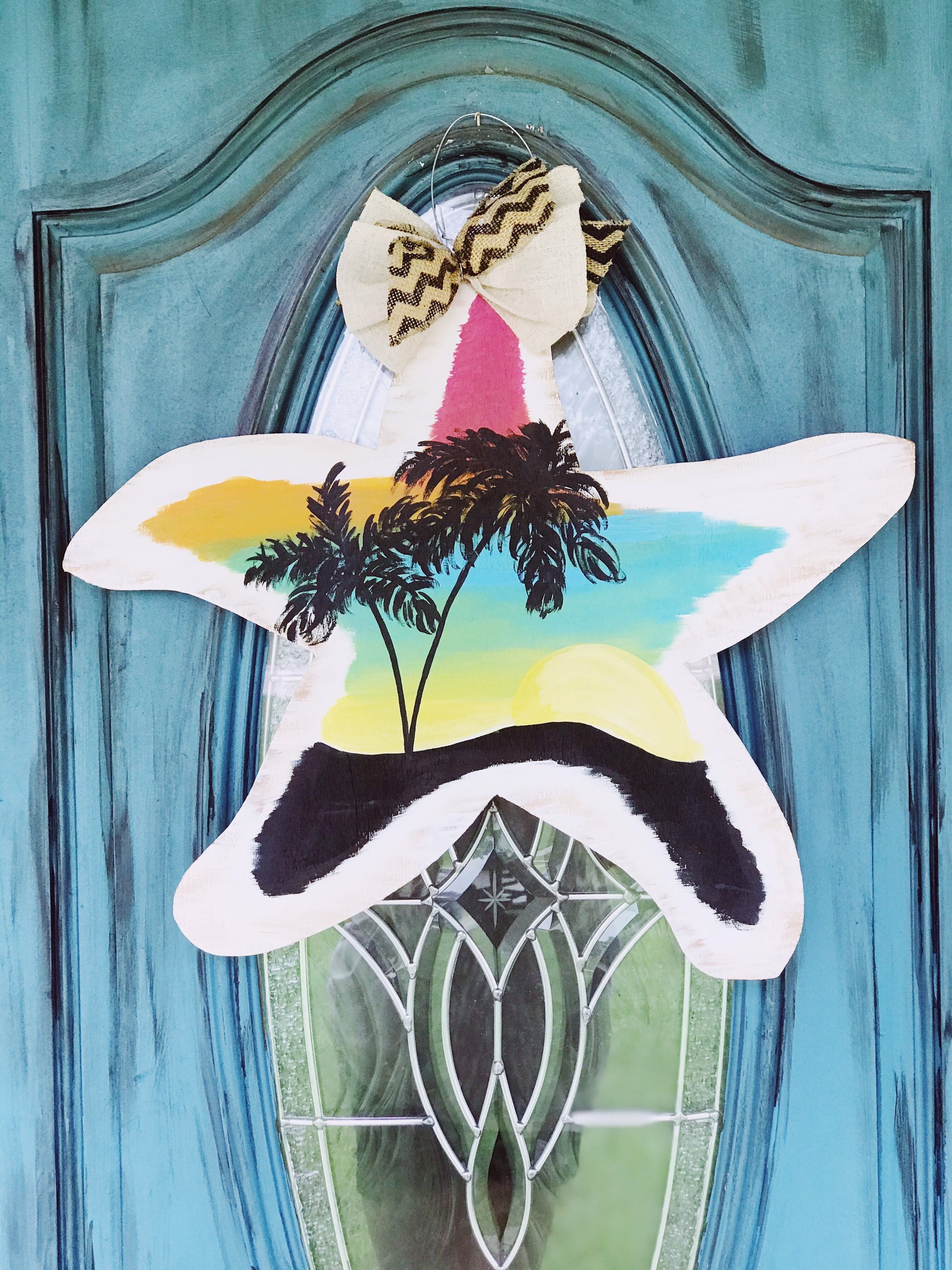 Starfish With Beach Scene Door Hanger, Beach Scene Painting, Palm Tree ...