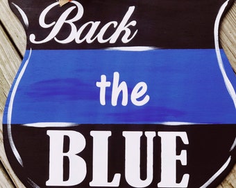 Back the Blue Police Badge Door Hanger, Thin Blue Line Decor, Police Family Decor, Law Enforcement Decor