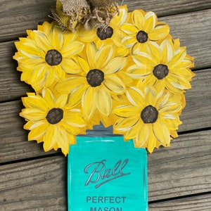 Sunflower in jar Door Hanger, Summer Wood Door Hanger, Fall Porch Decor, Welcome Door Hanger, Sunflower Door Wreath, Housewarming Gift