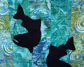 Blue Green Ocean Batik Silhouette Salmon Coho Sockeye Chinook Fish