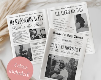 Father's Day Newspaper Template, DIY Gift for Dad (Digital Download)
