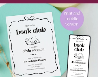 Printable Book Club Invitation Template, Girls Night Evite (Digital)
