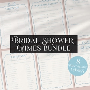 Something Blue Bridal Shower Games Bow Printable Games Pack Modern Bridal Shower Games Hens Party Blue Bridal Shower Bow Party Game Bundle