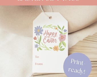 Étiquettes imprimables de cadeau de Pâques, étiquettes florales de panier (PDF, JPG, PNG)