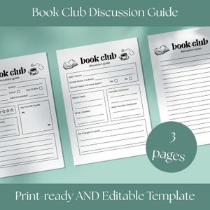 Book Club Notes Reading Notes Discussion Guide Template Book Review Guide Book Club Notes Book Club Review Book Club Prints Book Club Games