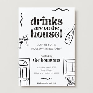 Housewarming Invitation House Warming Invite Housewarming Party Editable Invite Drinks are on the House Party Home Sweet Home