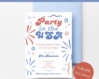 Modèle d'invitation au barbecue du 4 juillet, toile modifiable (téléchargement numérique)