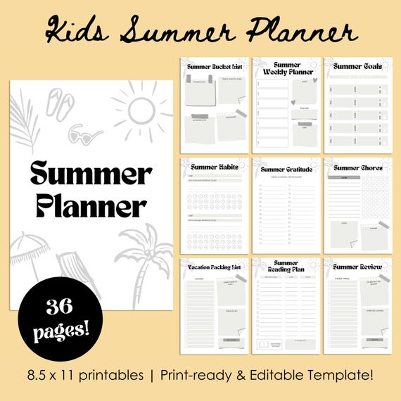 Kids Summer Planner, Bucket List, Activity Chart (Printable)