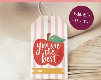 Teacher Appreciation Gift Tags, Apple Design (Printable Digital Download)