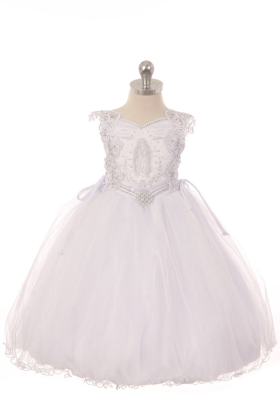 Robe de bapt me avec d collet en coeur perl sucr et Vierge