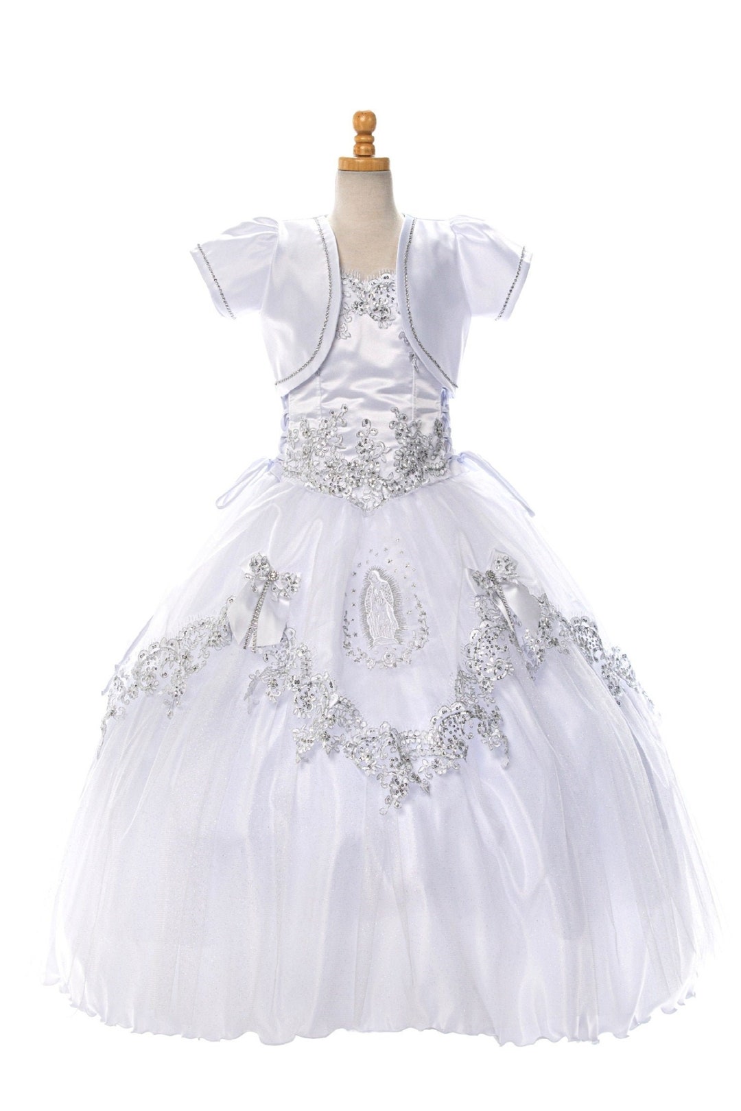 Silver Lace Glittered Tulle First Communion Dress With Virgin - Etsy